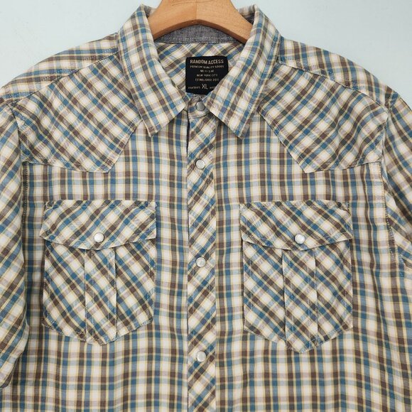 Random Access Pearl Snap Shirt Plaid Flap Pockets Cowboy Western Mens XL - Picture 2 of 14